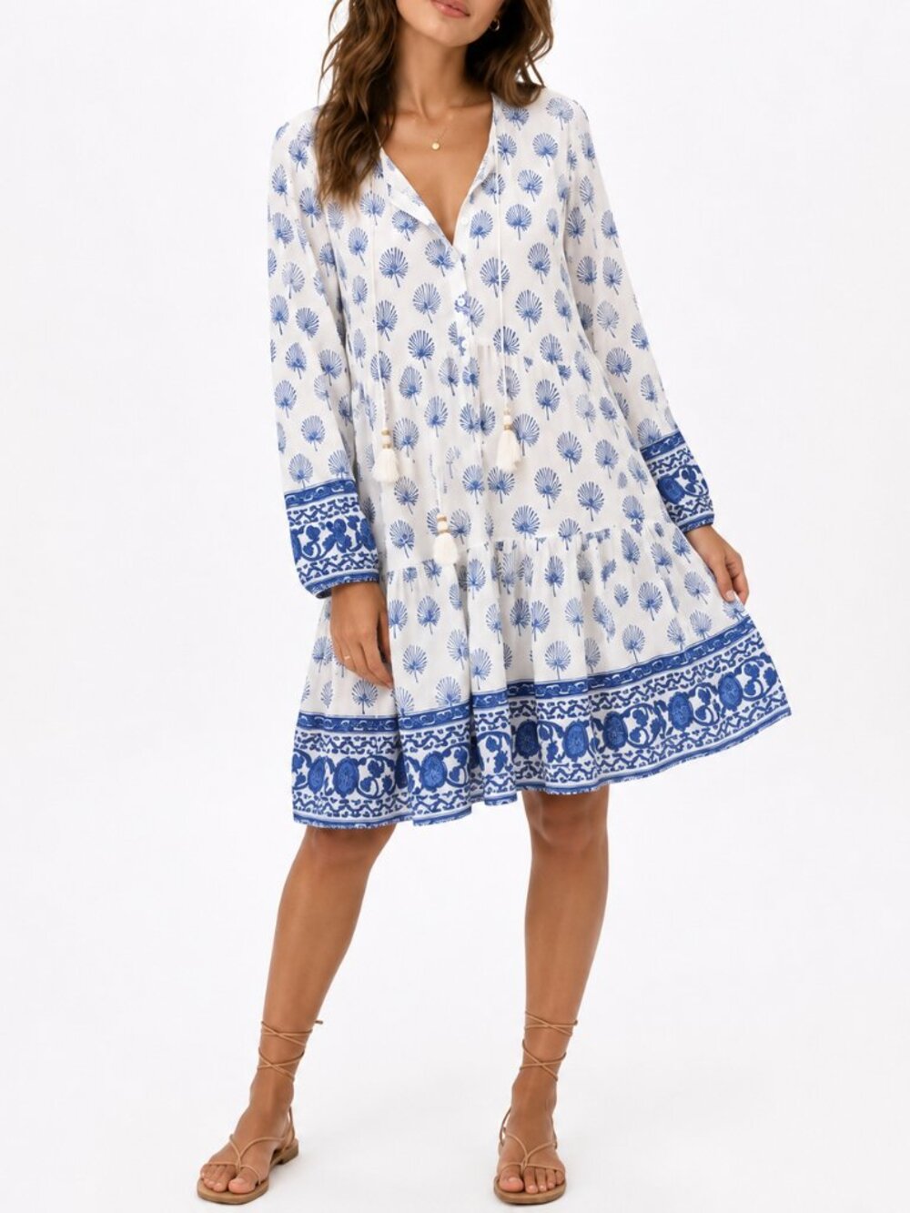 Bell by Alicia Bell White & Blue Print Silk Blend Mini Dress S